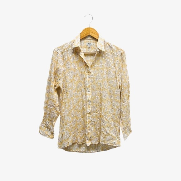 Maus‎ & Hoffman Button Up Shirt Floral Embossed Yellow - Picture 1 of 7